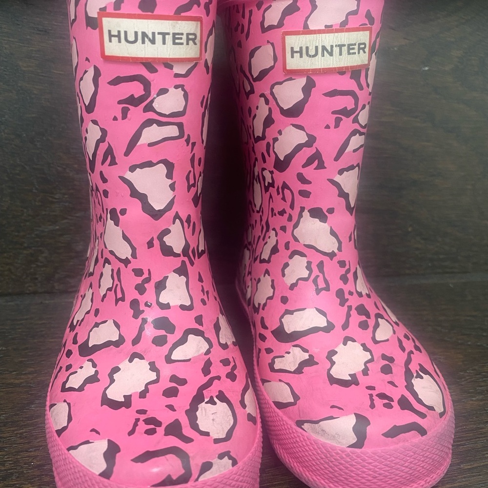Hunter Kids First Classic Pink Leopard Print Rain Boot - Size UK 6, US 7/8
